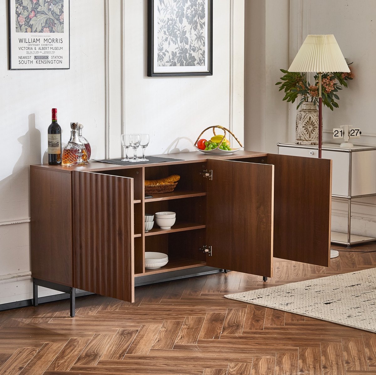 COVREO dressoir 150x40x80 cm - 3 deuren, verstelbare planken, donkerbruin