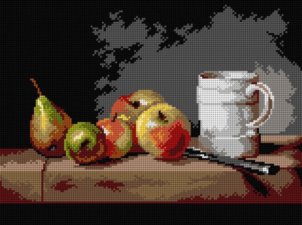 Voorbedrukt stramien - 3614 - after Jean Chardin - Still Life with a Cup, Apples and Pears - ORCHIDEA 30 x 40 (STRAMIEN ZONDER GARENS)