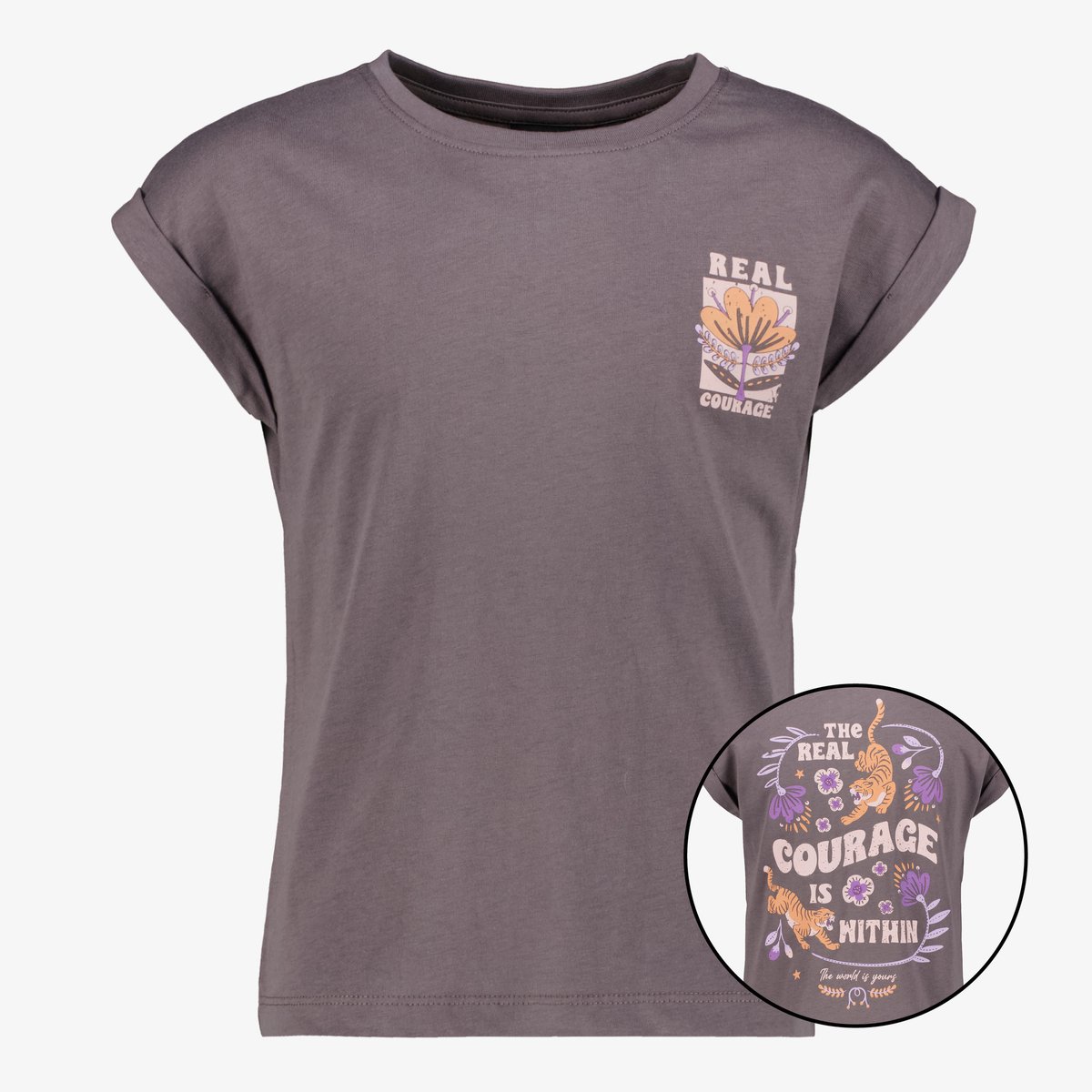 TwoDay meisjes T-shirt met backprint grijs - Maat 146/152