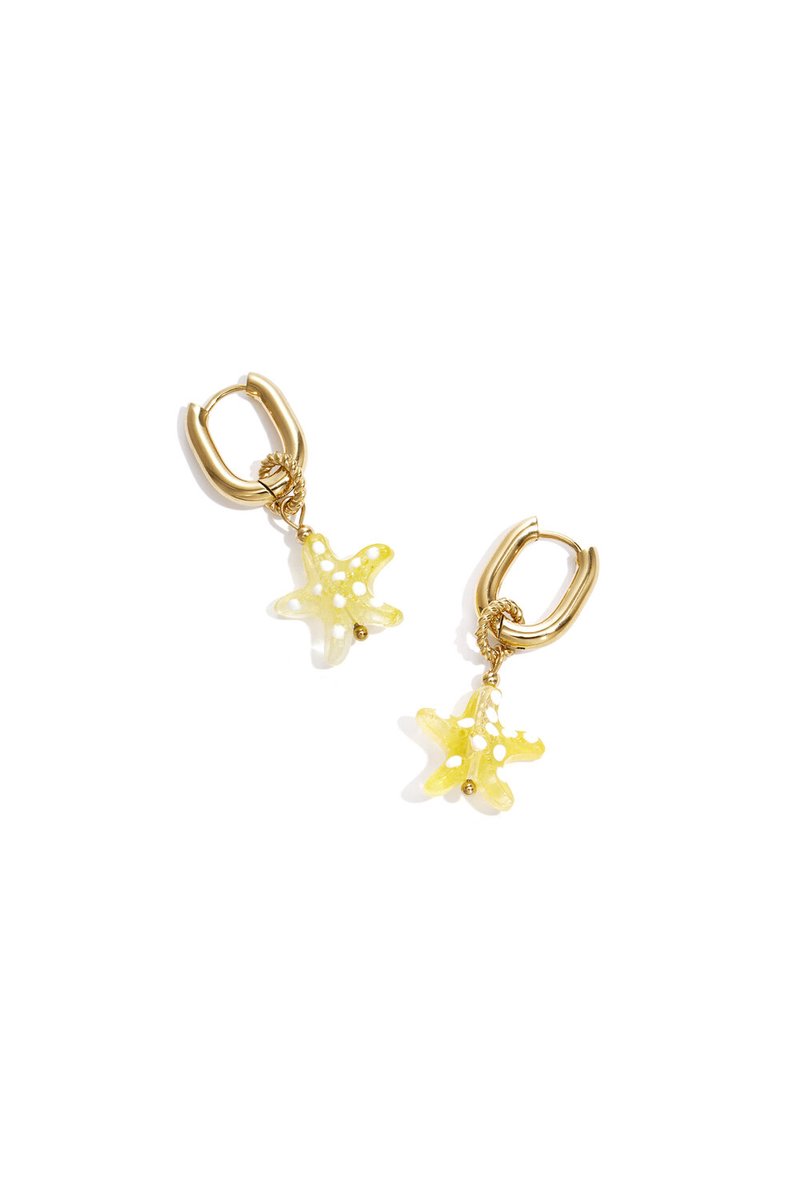 Bijoutheek Oorhangers Hoop Rechthoekig Zeester Bedel Yellow