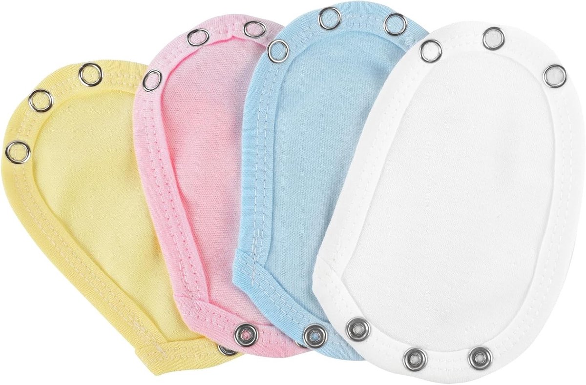 Baby Bodysuit 4-Pack met Crotch Extender - Verlengstukken voor Luiers en Babykleding voor Jongens en Meisjes (Wit/Geel/Roze/Blauw)