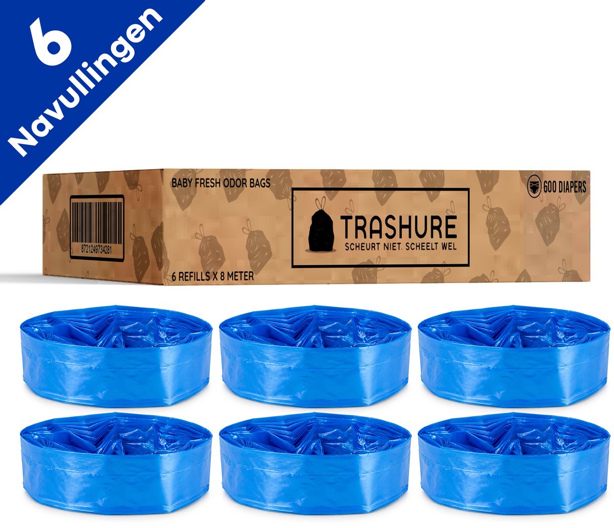 Trashure Luieremmerzakken - Navulling geschikt voor Tommee Tippee - Twist & Click luieremmer navullingen - 6 Stuks