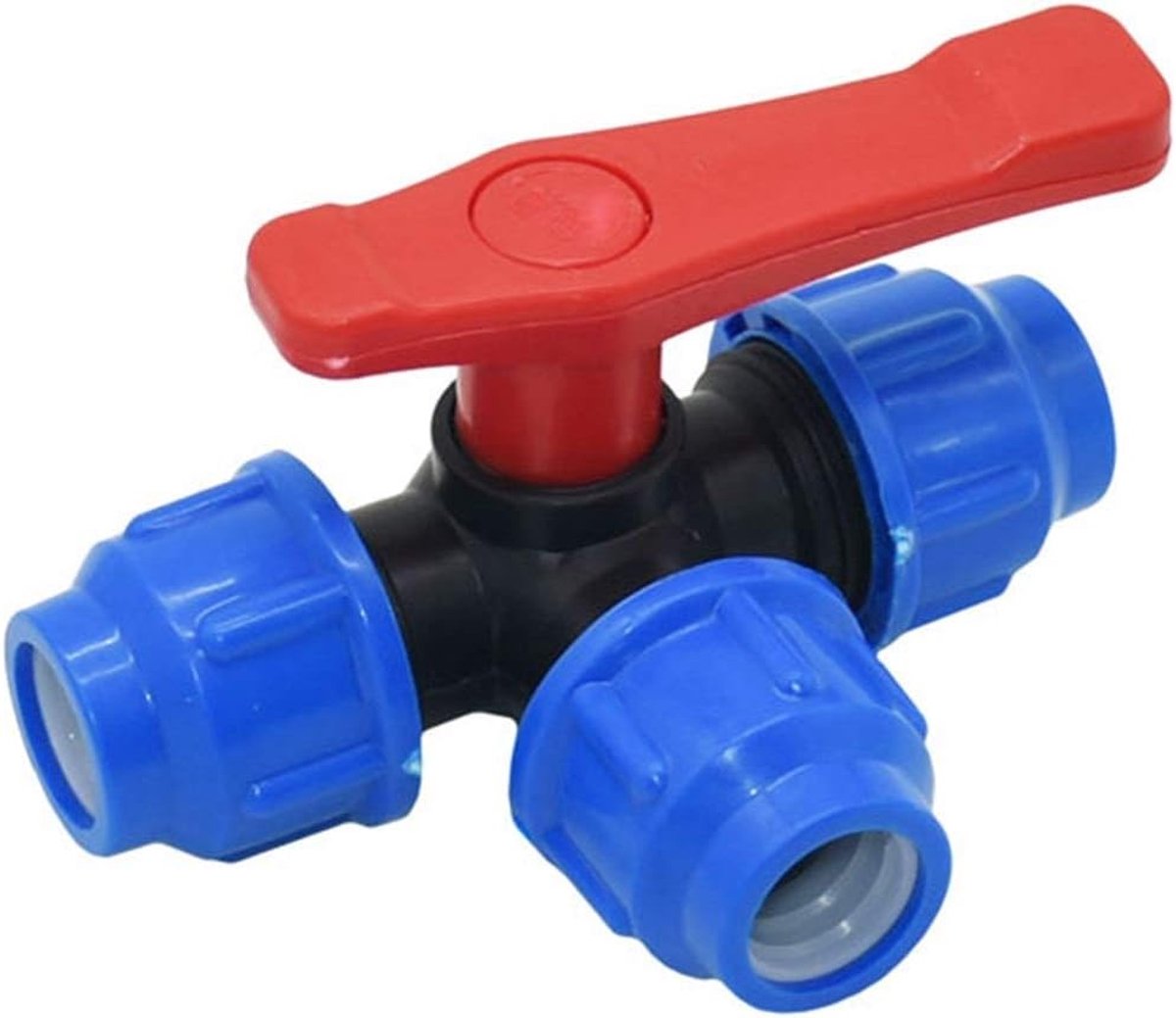 carmdering - Buitenkraanaansluiting - 40 mm drieweg snelkoppeling kogelkraan voor PVC/PE-buis met snelschakelaar en T-aansluiting (maat: 40 mm, kleur: willekeurig blauw)