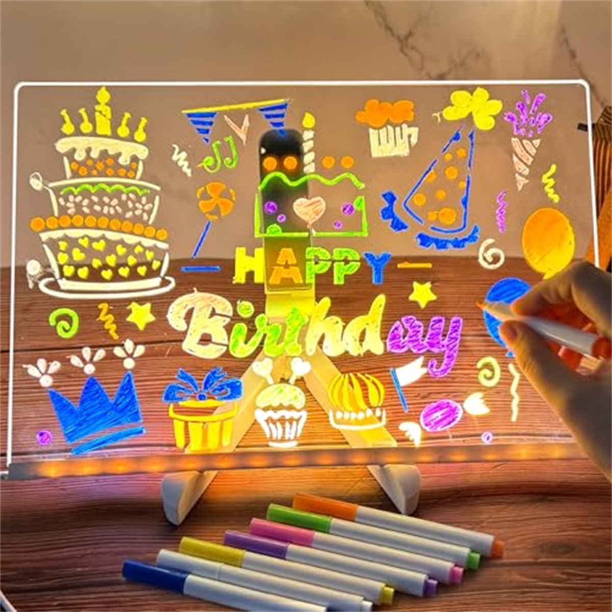 carmdering - LED Tekenbord voor Kinderen - Oplichtend Acryl - 30x20cm - Incl. Standaard & 7 Stiften