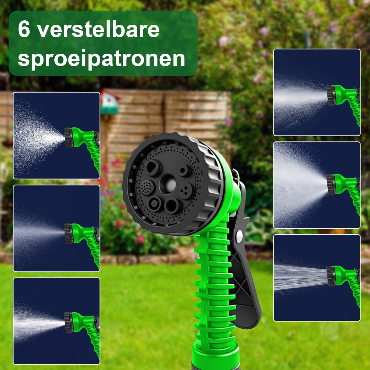 Uitschuifbare Tuinslang / Flexibele Slang – 15 meter (50FT) – Groen – 0,4 MPa werkdruk – Licht, knoopvrij & zelfoprollend – Voor tuin, auto, terras & planten – Incl. handleiding thumbnail 3