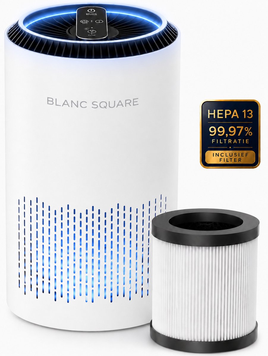 Bol.com BLANC SQUARE® Luchtreiniger PRO met Vervangbaar HEPA 13 + Koolstof filter - Air Purifier CADR 170m³/h 30m² - Filtert Fij... aanbieding