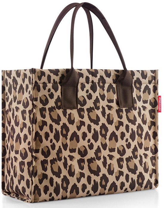 Sac marron imprimé léopard, avec des anses marron.