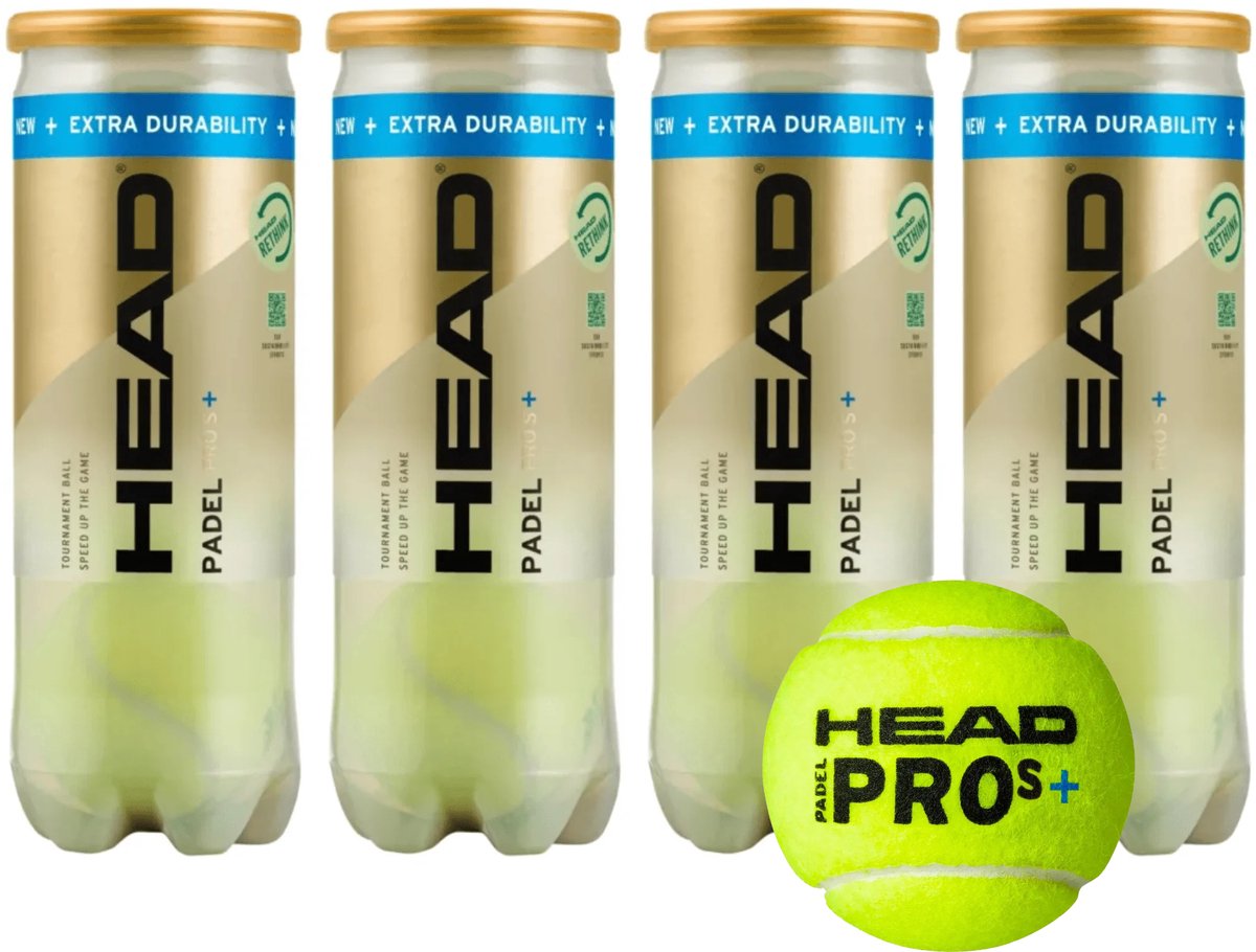 Head Padel Pro S+ padelballen padel 4 blikken 12 ballen Geel