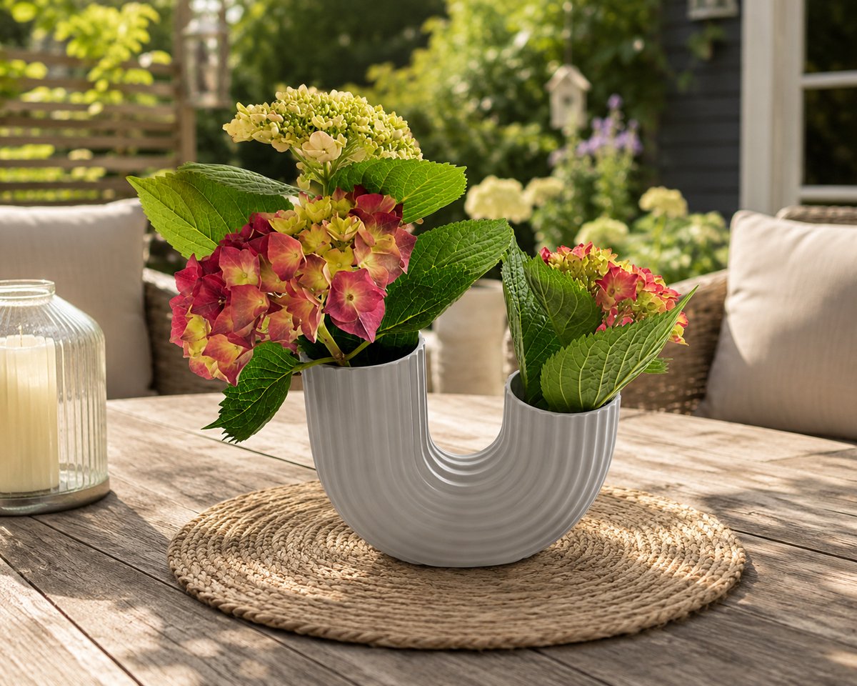 printlab3D Moderne U-Vorm Keramische Vaas met Reliëf – Decoratieve Bloemenvaas voor Binnen en Buiten grijs