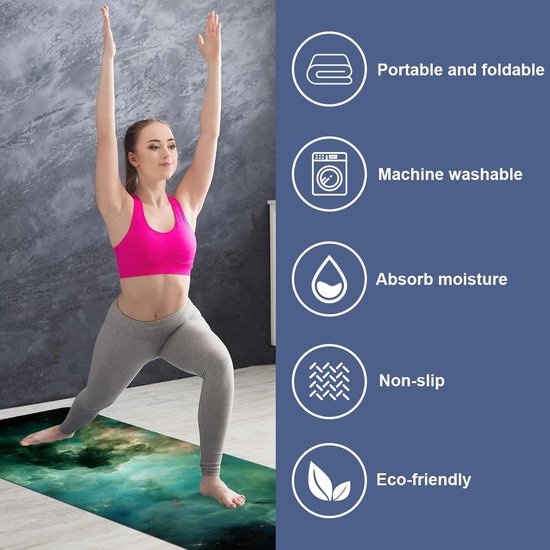 Yogamat handdoek - Antislip doek - Warme yoga - Sneldrogend materiaal - 180 x 60 cm - Groene melkweg van Yogamat — afbeelding 4