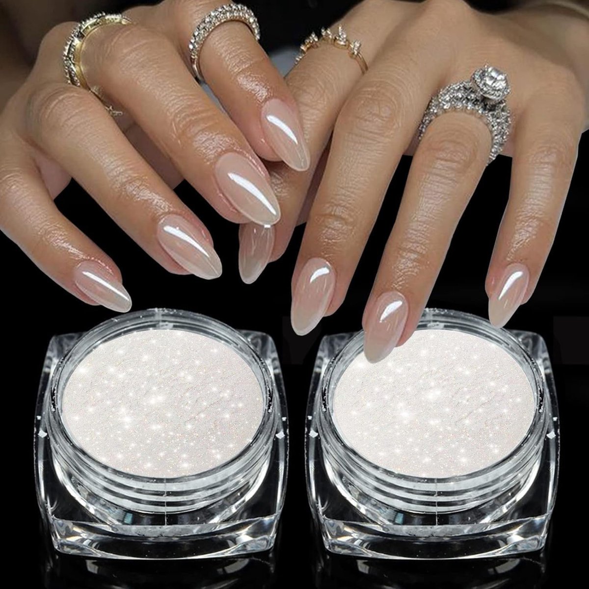 OLOEY 2 Dozen Parel Chroom Poeder Aurora-Heldere Zeemeermin Nagels Met Spiegeleffect voor Nageldecoratie-Geglazuurde Donutnagels-Een sponsapplicator wordt ook meegeleverd