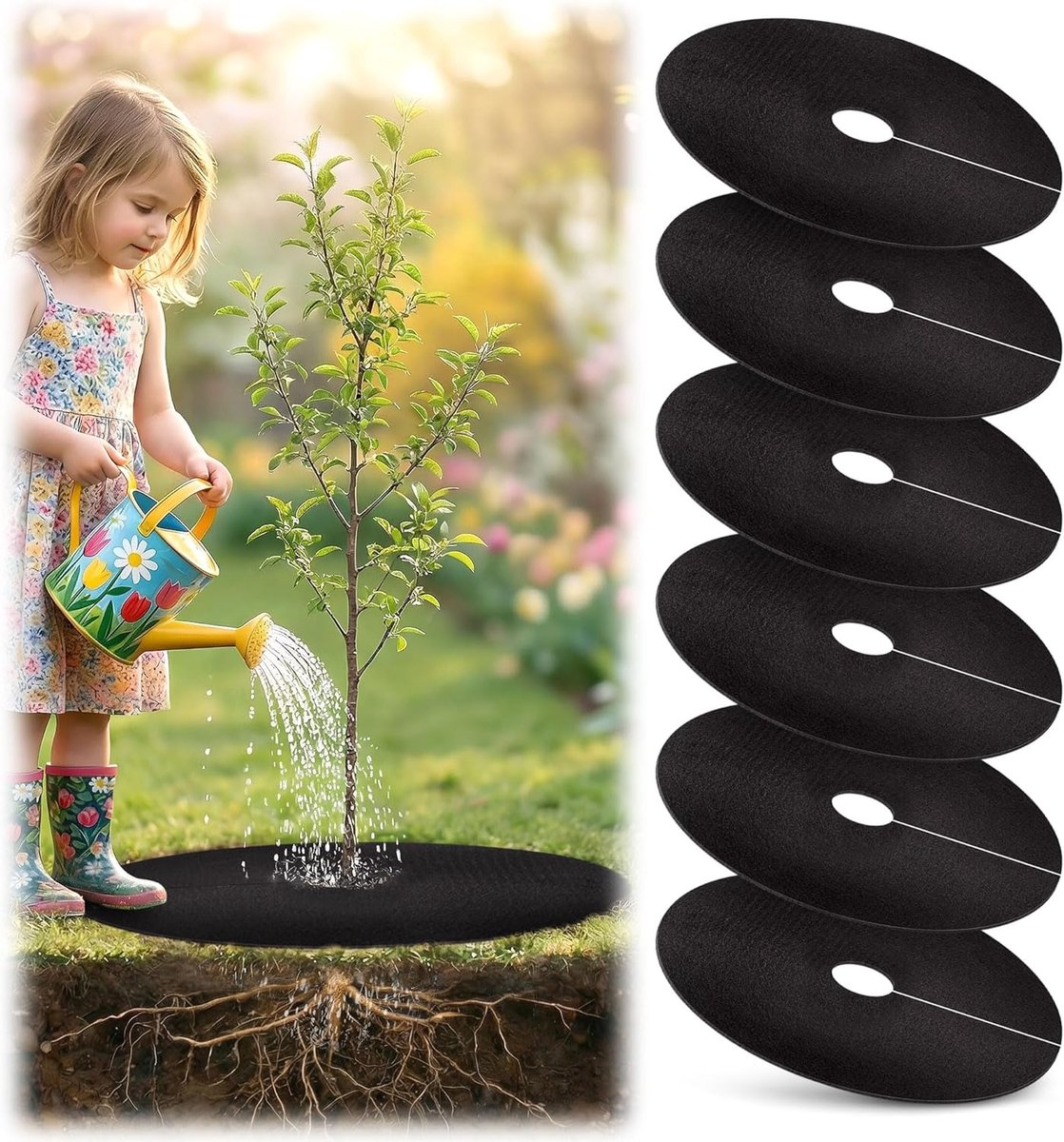 6 Stuks Mulchringen - Boomboommulchring - Onkruidwerende Mat - Onkruidbarrière Tuinstof - Niet-Geweven Boommulchring - 20,5 Inch (52 Cm) - Om Onkruidgroei Te Remmen en Onkruidbestrijding In Het Landschap - Bescherming Van De Plantwortels