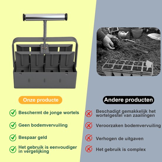 Handmatige grondblokkenpers - 8 blokken per keer, 2 inch, 4-vormige mal voor zaaien en stekken — afbeelding 3