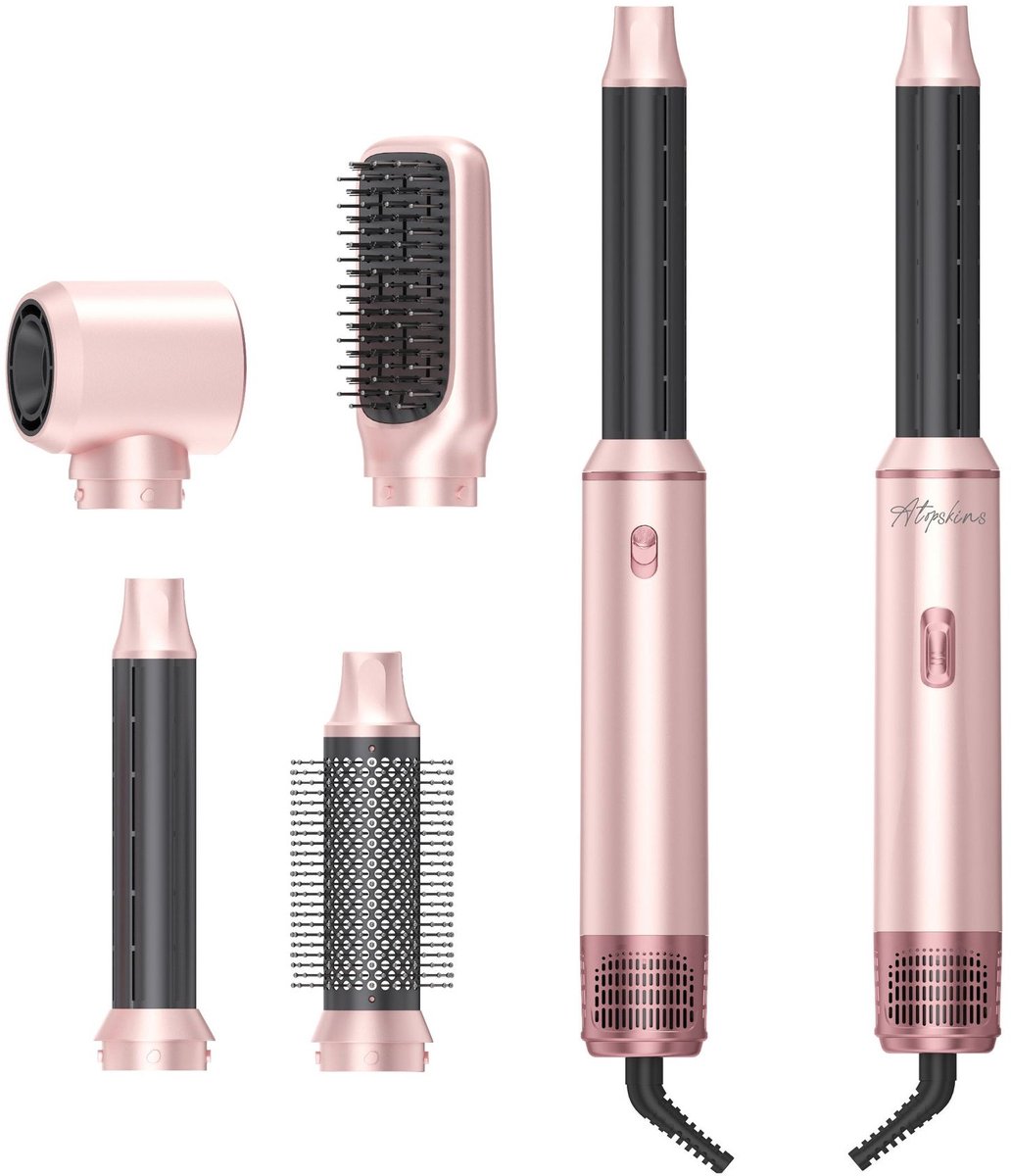 Deze 5-in-1 haarstylingtool is voorzien van een lcd-scherm en combineert een föhn, föhnkam, stijltang en krultang.