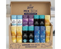 Lenor Geurbooster Mix Doos - Voordeelverpakking 14 stuks a 235 gram - Wasparfum Wasmiddel Versterker - 5 Geuren Mix: Unstoppables Fris, Amber & Orchidee, Zeebries, Bloemboeket, Katoen Fris