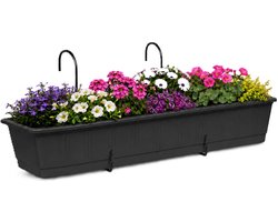 Geli Plantenbak Balcony - antraciet - met metalen ophangbeugels - 80 x 18 x 15 cm - hard kunststof - langwerpig -