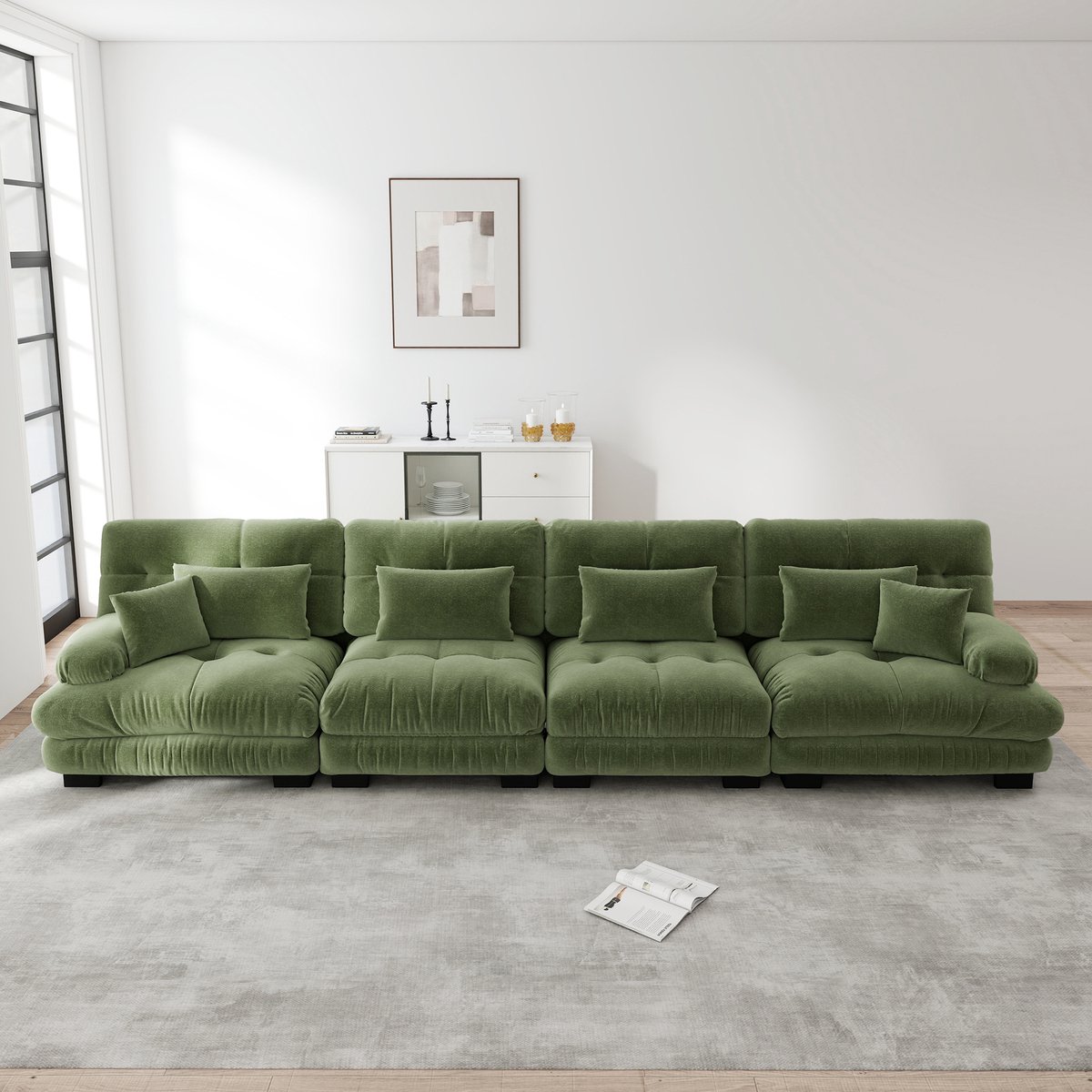 DESMIU Hoekbank 406 Cm - Modulaire 4 Zits Slaapbank Met Diepe Zit En Comfortabele Kussens - Voor Woonkamer Appartement Studio En Kantoor - Chenille Groen