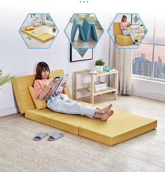 Opvouwbare Schuim Matras - Gast Matras Futon - Logeren en Reizen - Hoge Dichtheid Schuim - 200 cm - Geel — afbeelding 4