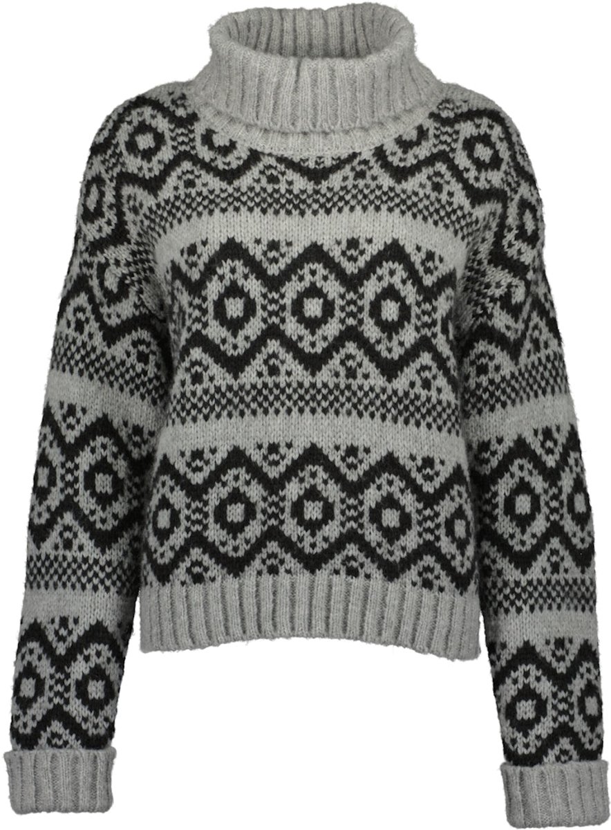 Blue Seven - dames - Trui 248190 grijs print met col Blue Seven - maat L