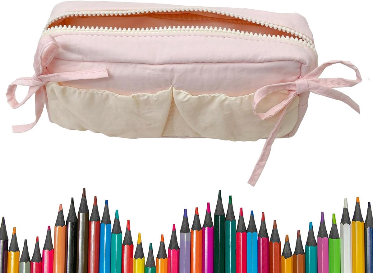 Potloodetui Hoes - Schrijfwaren Organizer - Bureau Organisatie - Stevige Sluiting - 20 x 9 x 6 cm - Roze