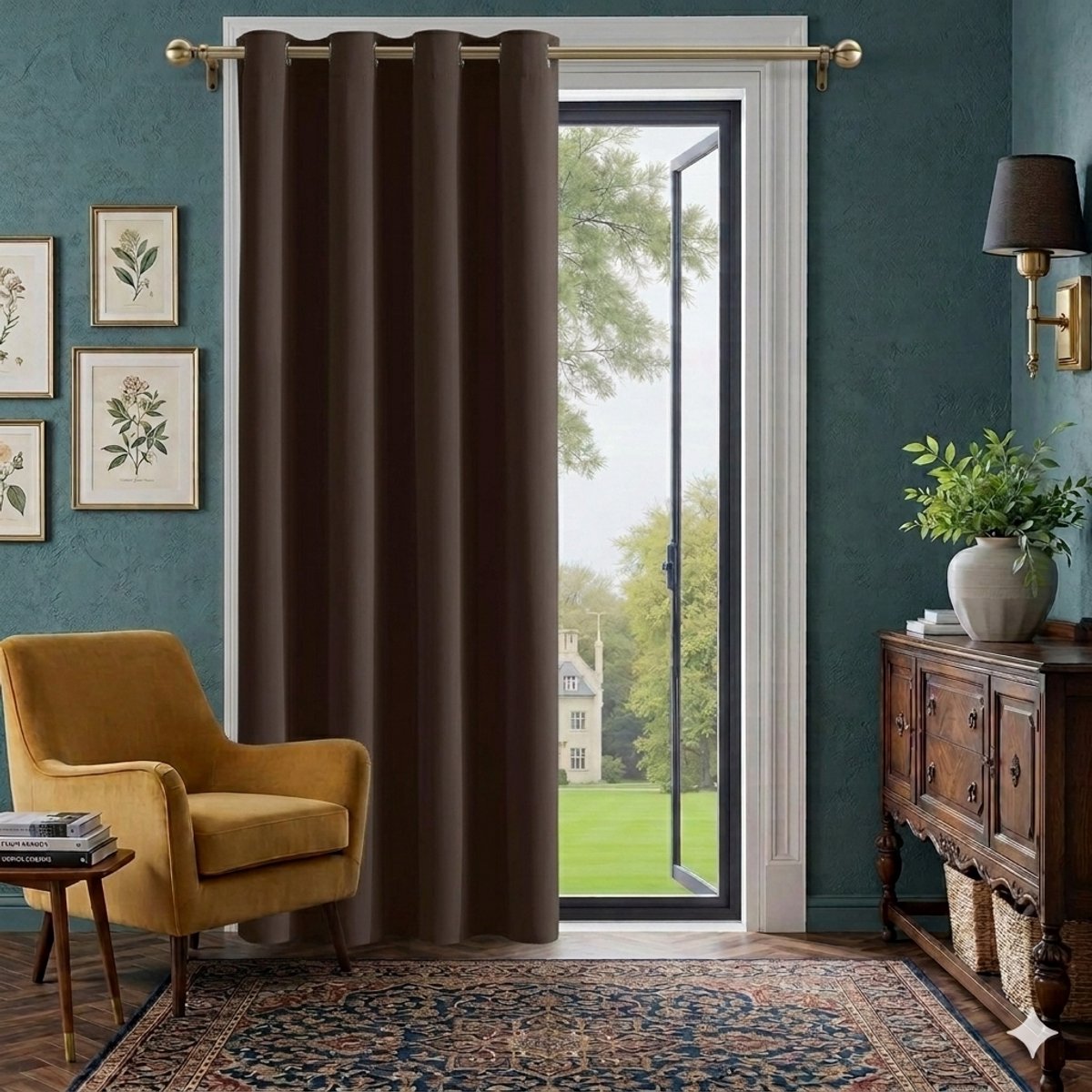 Maison Elara Thermisch Gordijn met Oogjes - Lichtdoorlatend UV-bescherming, 132 x 210 cm, Grijswit, 1 Paneel Bruin