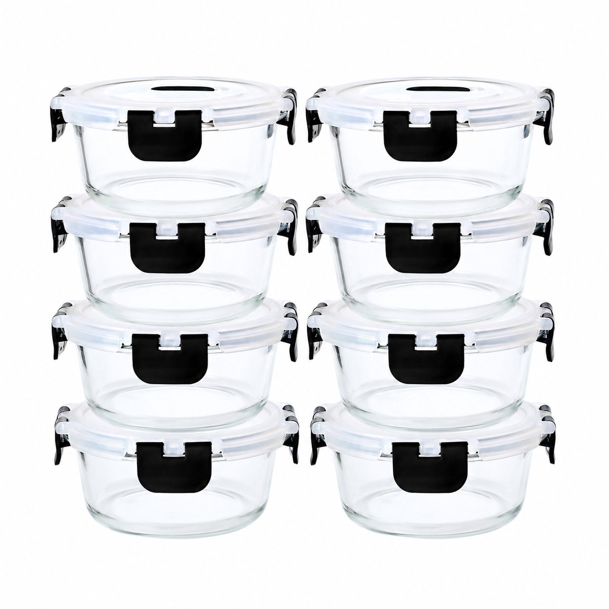 Rolu Meal Prep Bakjes Glas – Vershoudbakjes – 8 Stuks – 400 ML - -40 Tot +400°C – BPA Vrij – Lekvrije Sluiting - Oven – Magnetron – Vriezer