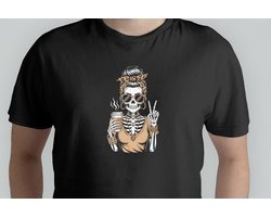Gothic Coffee Lover Skeleton Girl - T Shirt - cute - kawaii - Gift - Cadeau - schattig - schattigdesign - liefdesign - pastelkunst - Funny - Vintage - Gitaarspeler - Retro