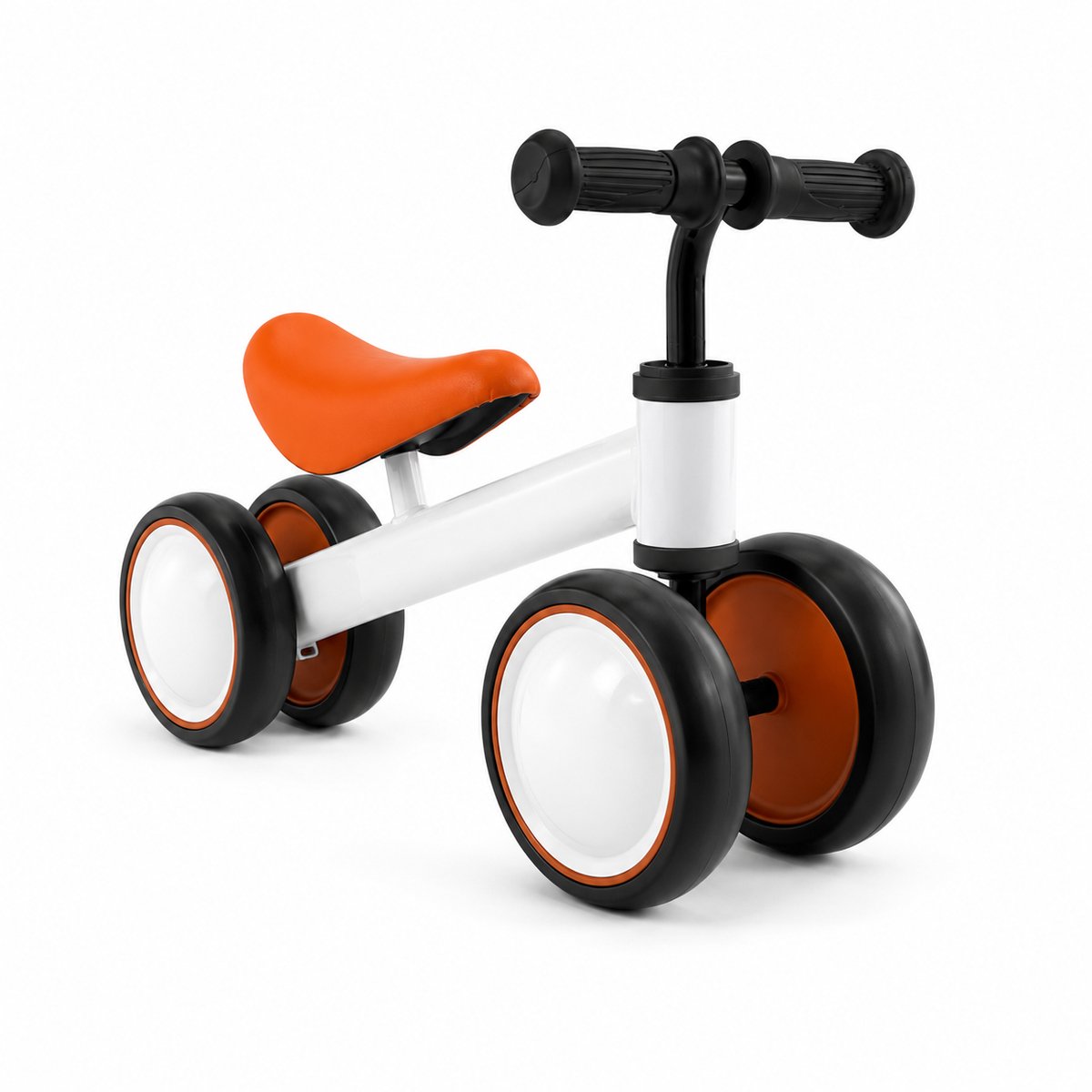 Jeemsie Loopfiets 1 Jaar – Baby Loopfiets 12 tot 36 Maanden – Vierwiel Loopfiets – Eerste Fiets voor Peuters – Binnen & Buiten – Oranje/Wit