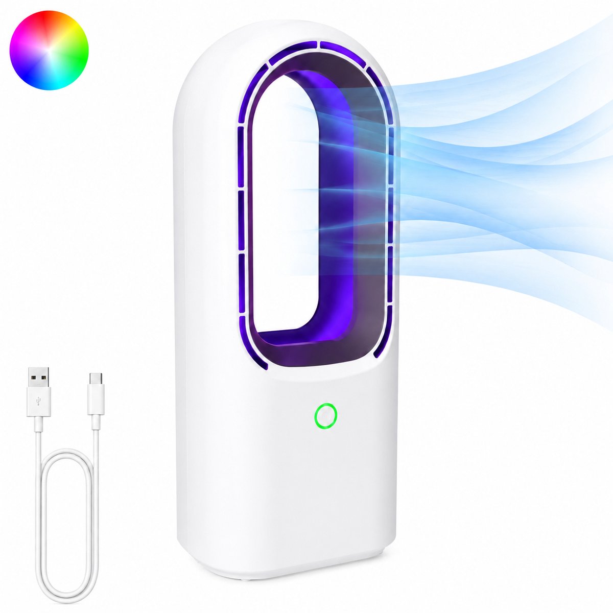 Silvergear Bladloze Ventilator met LED Licht - Tafelventilator met Verlichting - Wit