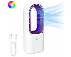 Bladloze Ventilator met LED Licht 7 Standen - Oplaadbaar USB C - Fluisterstil - 3 Standen - Tafelventilator met Verlichting - Draagbare Ventilator - Wit - Silvergear