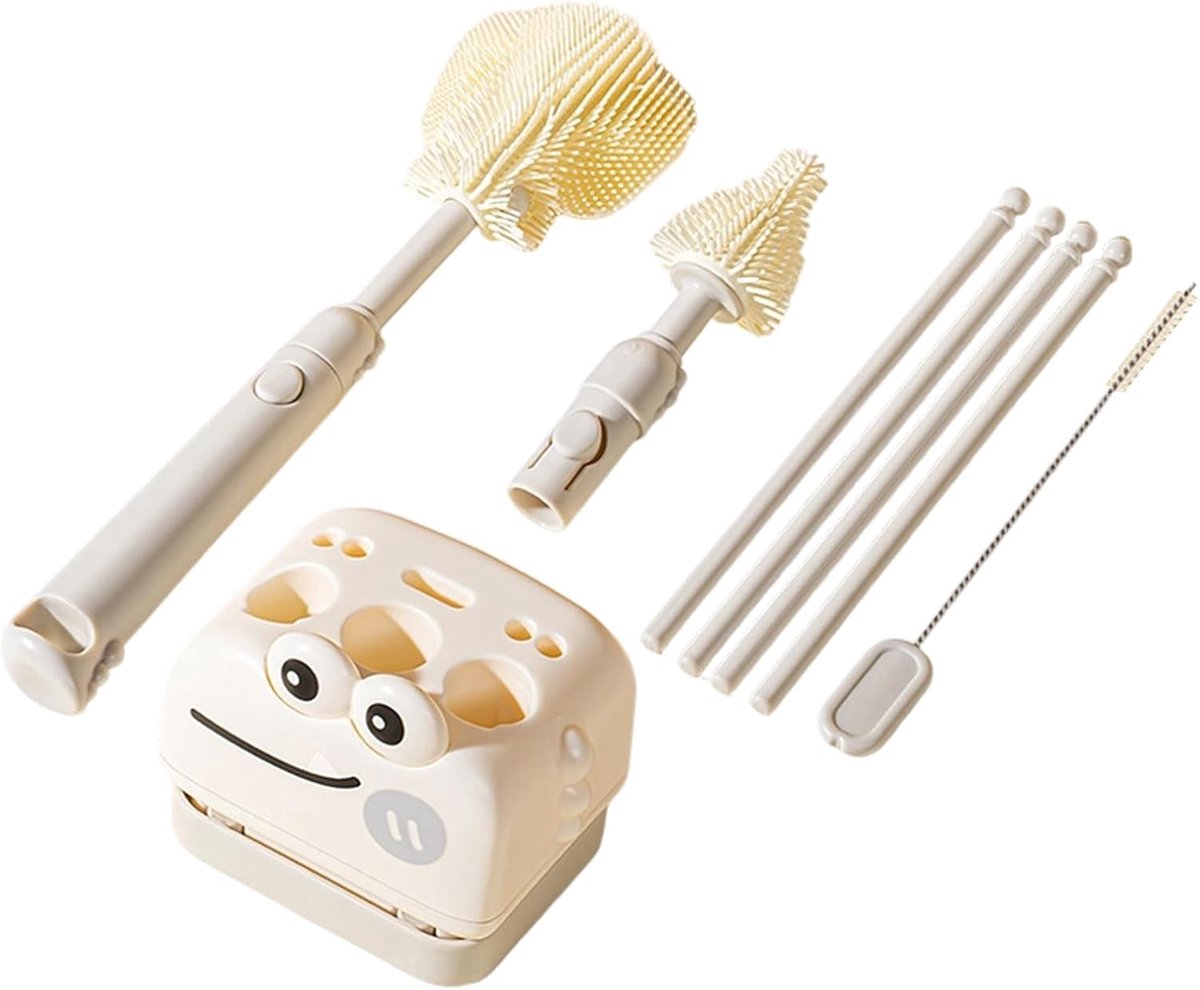 Flessenborstel Set - Reinigingsborstels - Flessen Schoonmaken - Met Lange Handgreep - 12x10x22 cm - Grijs