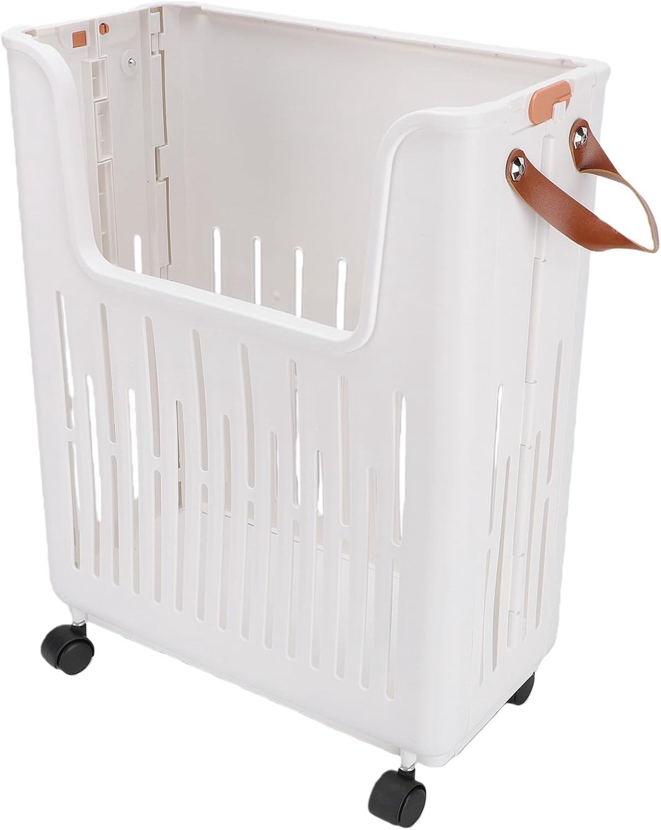 Opvouwbare Wasmand - Rollende Waswagen - Wasgoed Opslag - Met Vergrendelbare Wielen - 47x39x9 cm - Wit