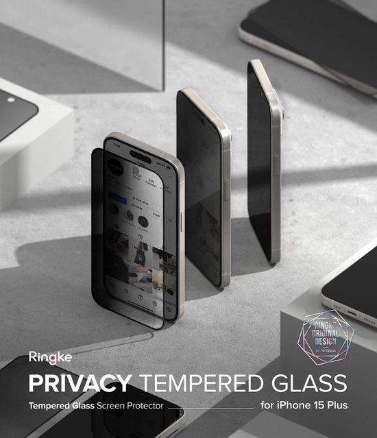 Ringke Apple iPhone 15 Plus Protecteur d'écran Confidentialité Tempered Glass 9H