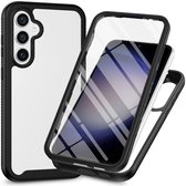 Hoesje met Ingebouwde Screenprotector Geschikt voor Samsung Galaxy S24 | Full Protect valbescherming | Schokbestendige Beschermhoes tegen Vallen | Shockproof | Doorzichtig / Zwart