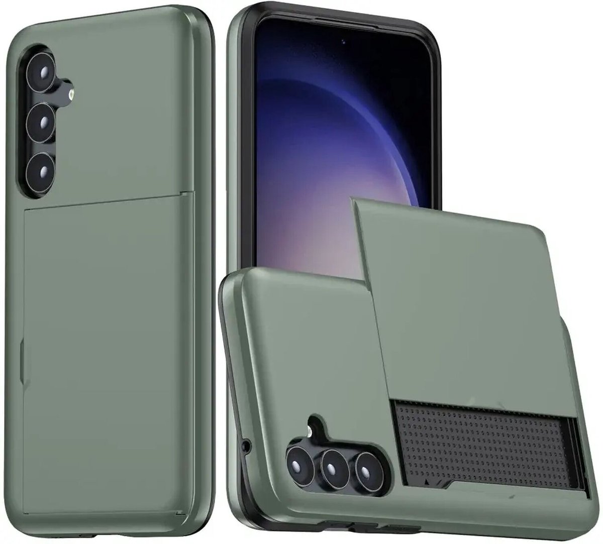 Hoesje met Kaarthouder Slider Geschikt voor Samsung Galaxy A55 | Back Cover Pasjeshouder Achterkant | Kaarthouder voor Twee Pasjes | Groen