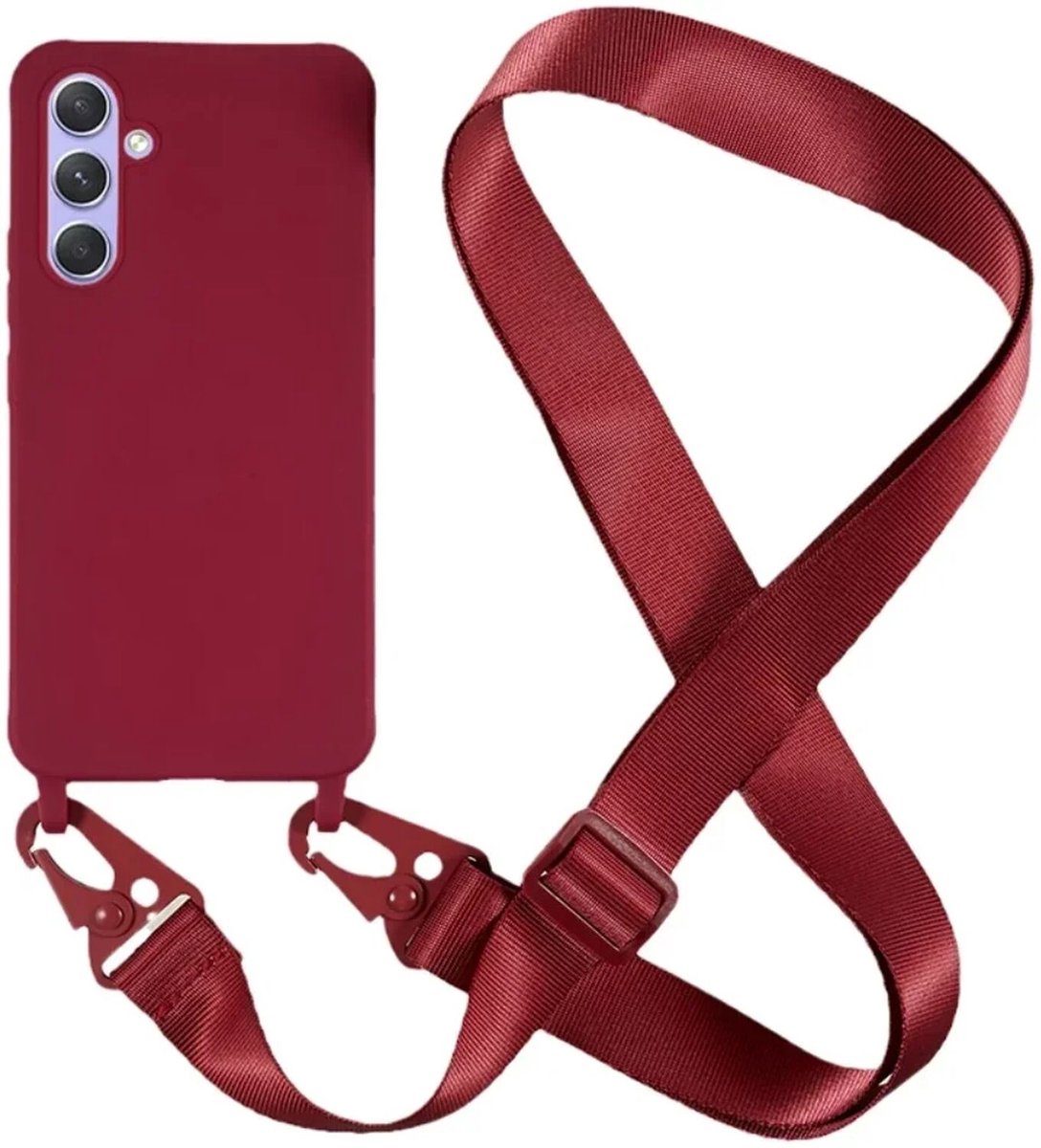 Hoesje Geschikt voor Samsung Galaxy A55 TPU Back Cover + Telefoon Koord Rood