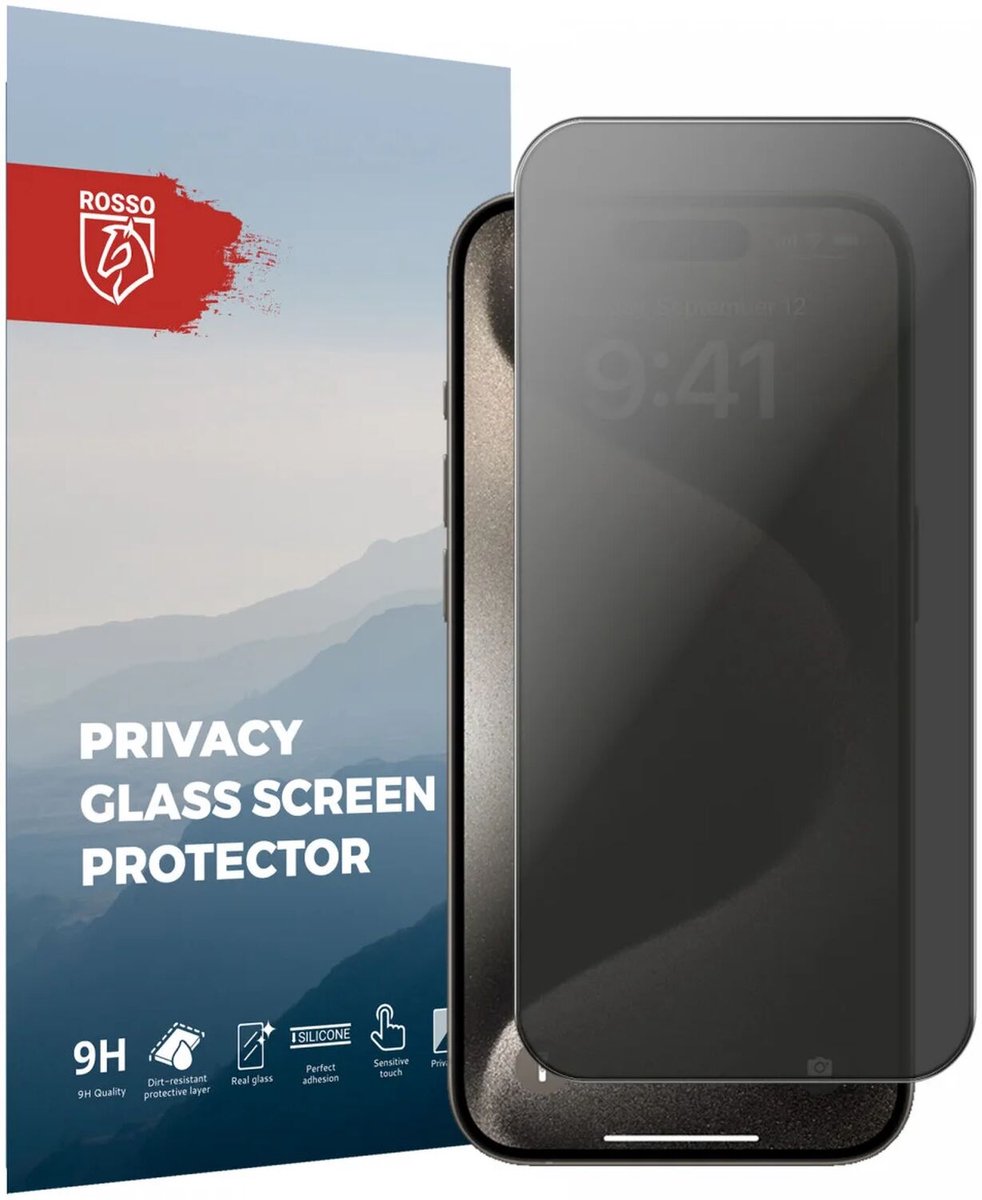 Rosso Privacy Screen Protector Geschikt voor iPhone 15 Pro - 9H Gehard Glas - Case Friendly Tempered Glass - Eenvoudige Installatie