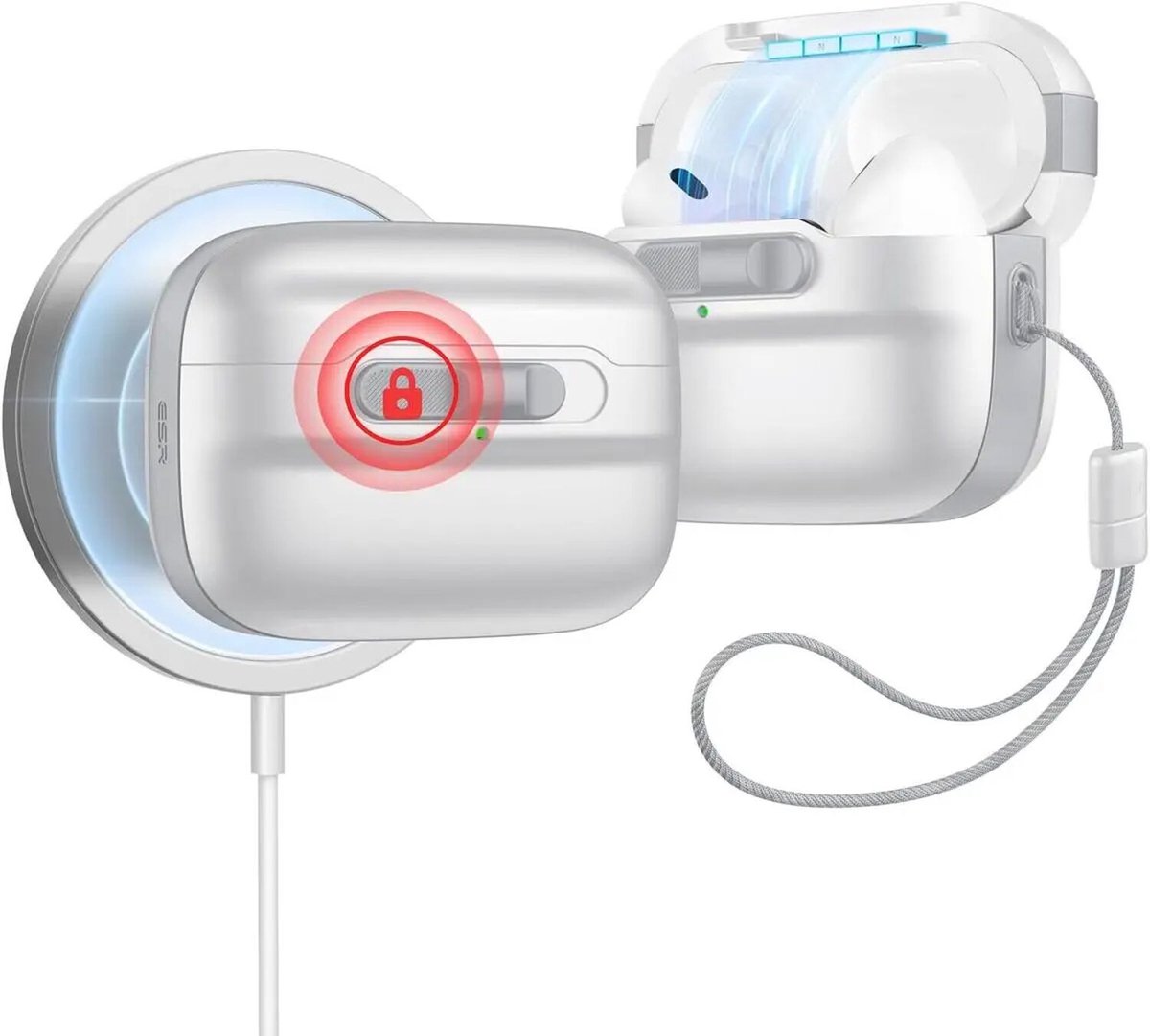 ESR HaloLock Pulse Magnetic Lock Hoesje geschikt voor AirPods Pro 1 / 2 - Compatibel met MagSafe - Wit