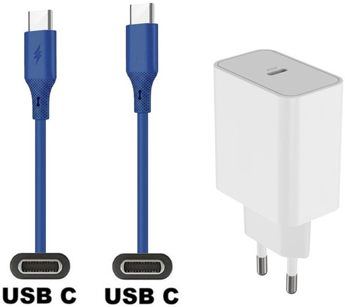 45W super snellader + 1,0m USB C naar C kabel. Universele PD lader. Oplader adapter past op JBL Endurance Peak II, Flip 5 / 6, Free 2, GO 3, Jr310BT, LIVE Flex / Free NC + / Pro 2 / Pro_300TWS