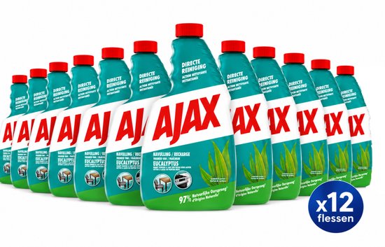 Recharge de nettoyant multi-usages Ajax Eucalyptus – 12 bouteilles x 750 ml – Nettoyage puissant & parfum frais d'eucalyptus