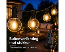 Arvion Lichtsnoer voor buiten 30 m met 40+2 G40 LED lampen, waterdichte lichtslinger voor tuin terras camping - warm wit 2700K