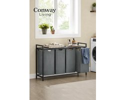 Conway Living® Wassorteerder - 4 vakken - 160L - Metaal - Grijs en Zwart -Wasmanden - Wassorteerder 4 vaken - 116 x 33 x 72 cm