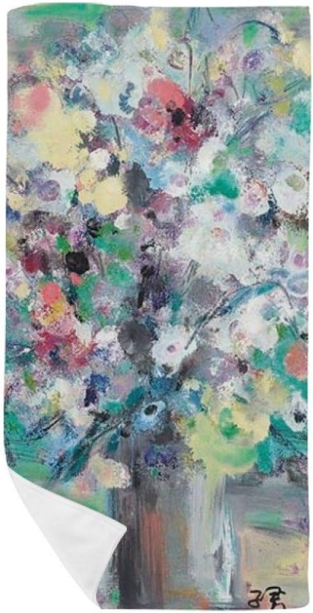 Bad Handdoek - Wasdoek Facecloth - Snel Drogen - Bloemen Kunst Patroon - 35x70cm - Multi k
