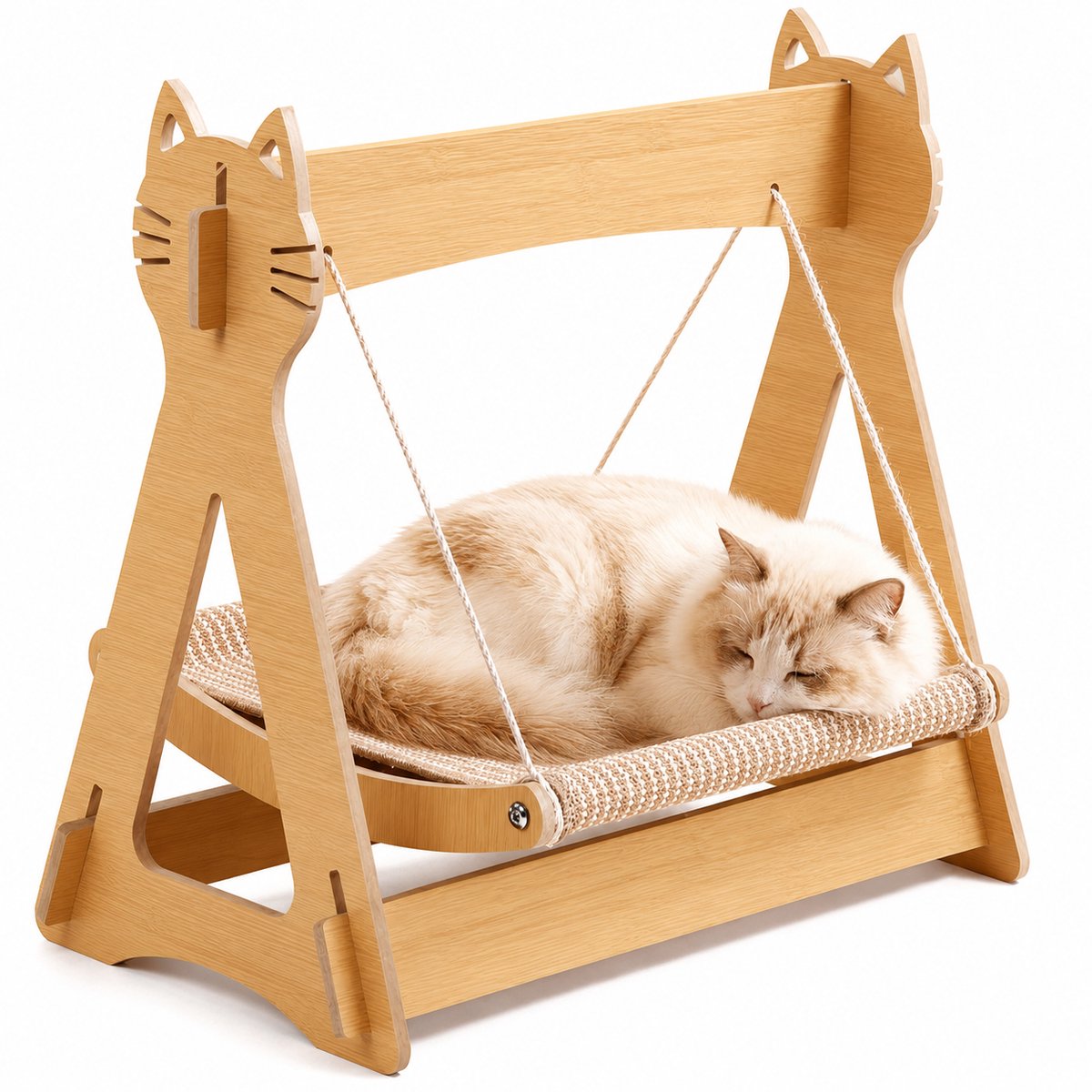 NordPaw® Katten Schommelbed – Houten Kattenhangmat – Verhoogd Kattenbed – Ademend Ligbed – Kattenmand voor Binnen – 54 x 34 x 54 cm