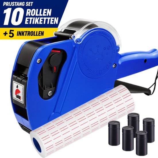 Prijstang set met 10 rollen etiketten en 5 inktrollen.