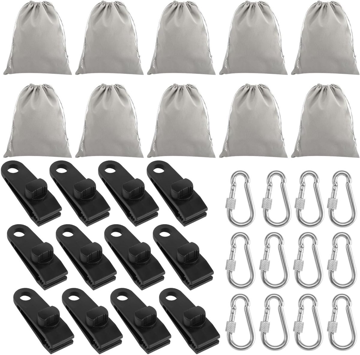 Set van 10 Draagbare Gewichten voor Partytenten - Canvas Gewichtszakken 20 x 25 cm met 12 Karabiners en Clips voor Stabiliteit en Windbestendigheid