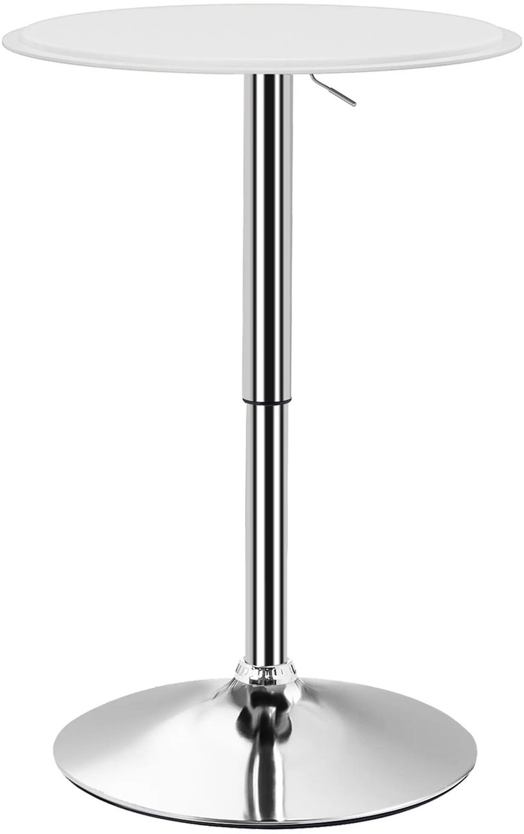 Archi Bartafel Verstelbare Hoogte – Tafel - 67-93 cm – 360° Draaibaar – Ø63 cm – Wit – Hoge Tafel voor Keuken, Eetkamer en Bar