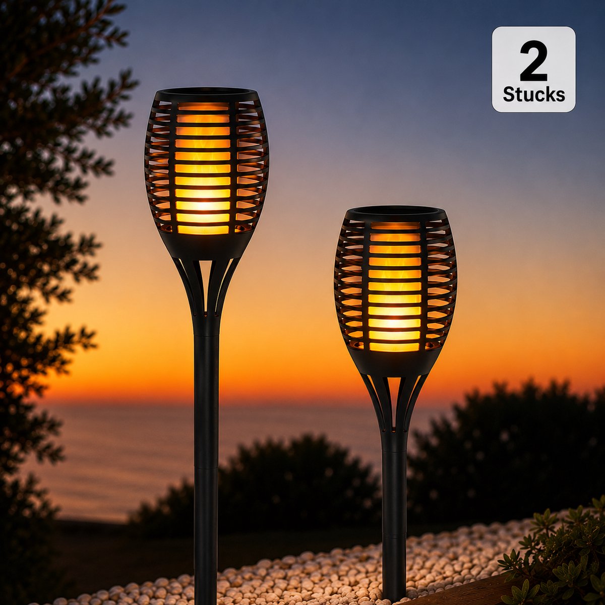 Webzon - 2x Stuks - Solar fakkel met sensor - Tuinvelichting op zonne-energie - Buitenverlichting - LED