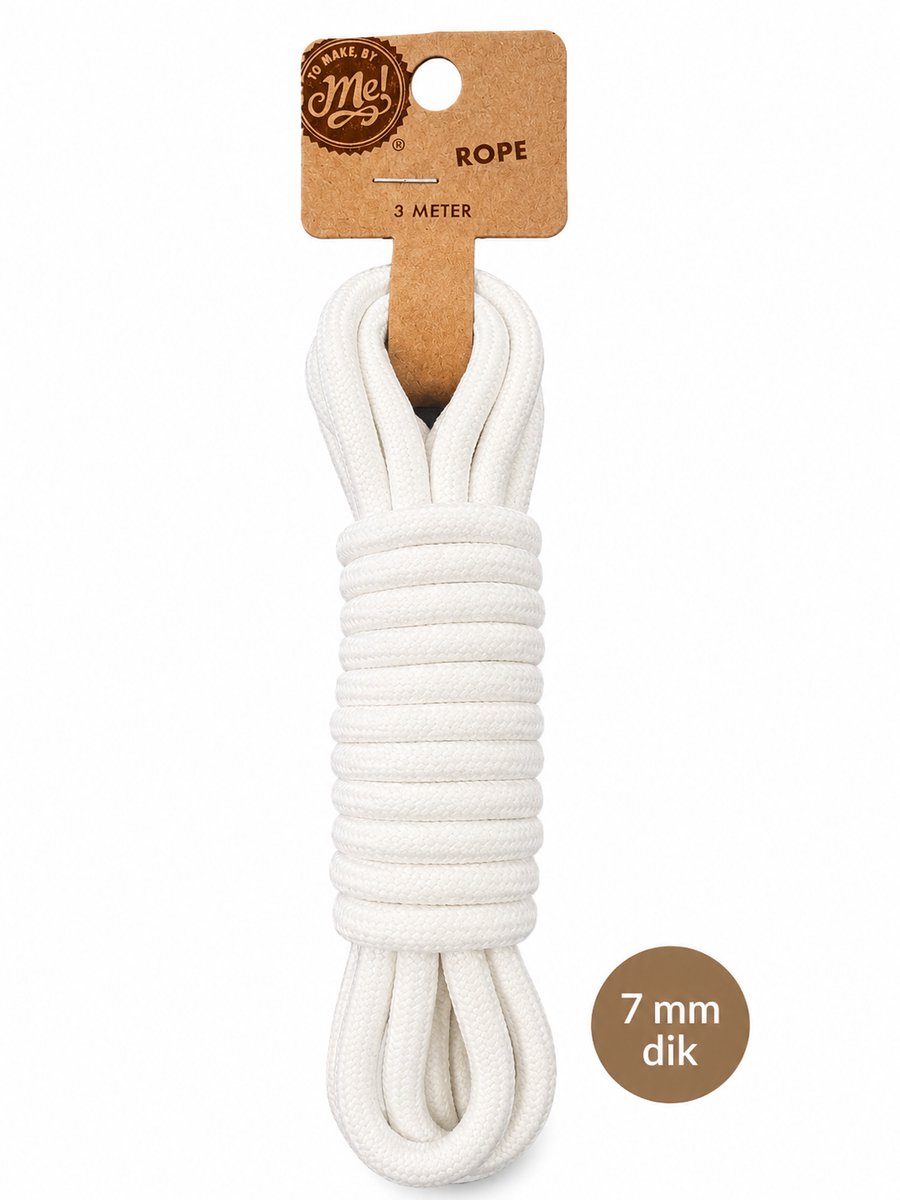 Katoenen Koord Wit 3 Meter x 7 mm – Decoratief Touw voor Macramé, Knutselen, DIY en Woondecoratie