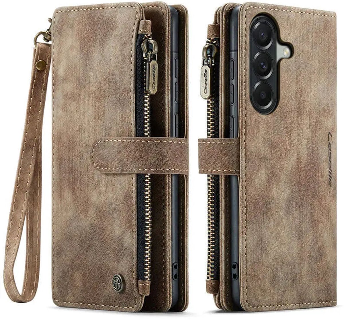 CaseMe C30 Hoesje Geschikt voor Samsung Galaxy A57 | Wallet Zipper Book Case met Pasjeshouder | Beschermhoes met Portemonnee | Bruin